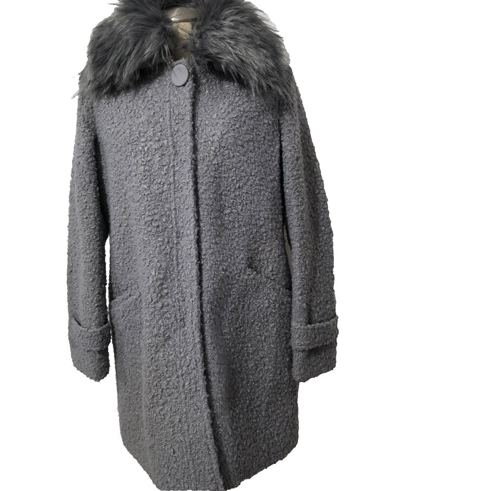 Jessica Simpson Gray Coat w/Removable Faux Fur Hidden Snap Closure M